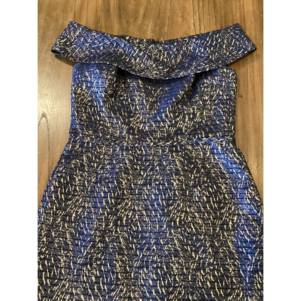 Teri Jon by Rickie Freeman Jaquard Stripe Off the Shoulder Sheath midi Dress 10 - Picture 2 of 9